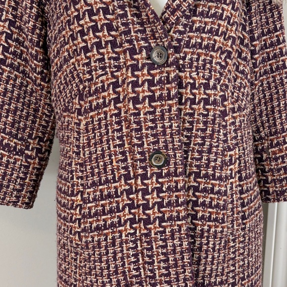 Anthropologie Tiny Umbered Houndstooth Pea Coat Boucle Fur Brown Purple Jacket S - Picture 7 of 16